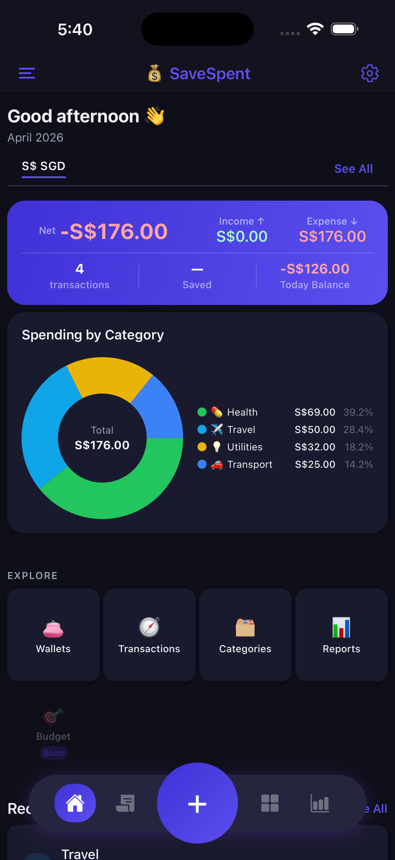 SaveSpent dashboard